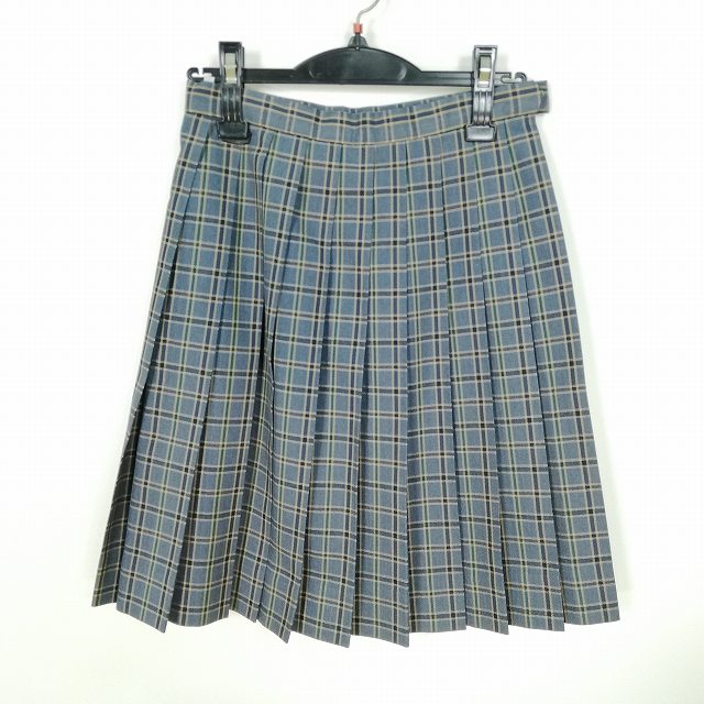 スクールスカート 冬物 w62-丈53 チェック 中学 高校 プリーツ 学生服 制服 女子 中古 HK9961