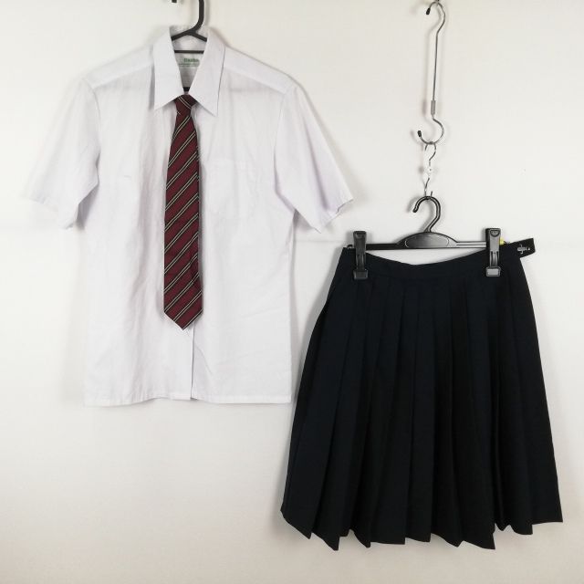 ブラウス スカート ネクタイ 上下3点セット 大きいサイズ 夏物 女子 学生服 中学 高校 白 制服 中古 ランクC NA5811