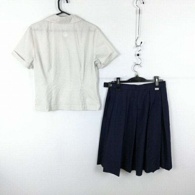 ブラウス スカート 上下2点セット L 夏物 女子 学生服 宮崎西高校 ストライプ（オフ白/グレー） 制服 中古 ランクC NA5881