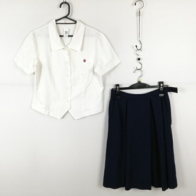 ブラウス スカート 上下2点セット L 大きいサイズ トンボ 夏物 女子 学生服 兵庫琴丘高校 白 制服 中古 ランクC NA5958