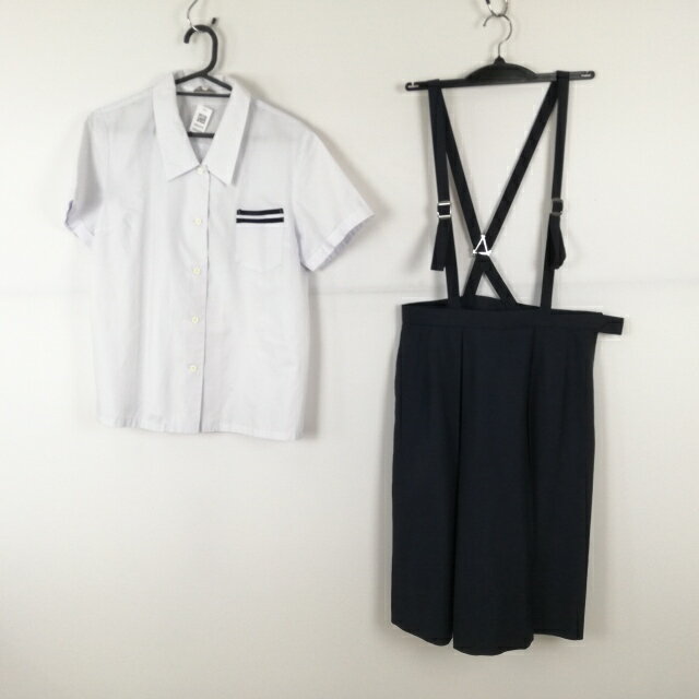 ブラウス スカート 上下2点セット L 大きいサイズ 夏物 女子 学生服 中学 高校 白 制服 中古 ランクC NA6049