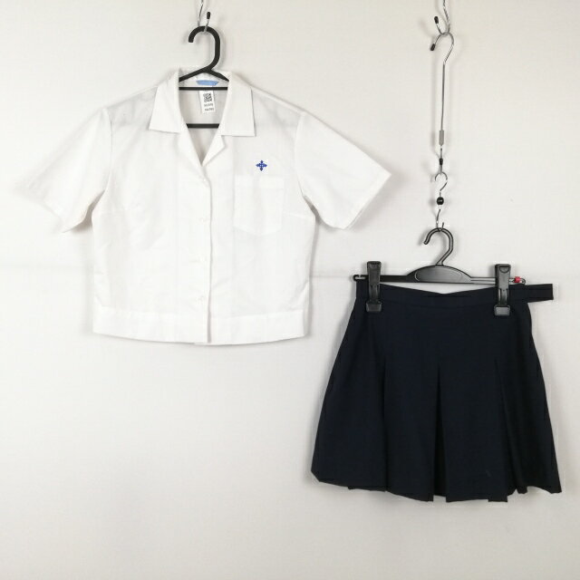 ブラウス マイクロミニスカート 上下2点セット 155A 夏物 女子 学生服 中学 高校 白 制服 中古 ランクC NA6998