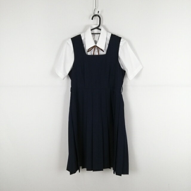 ジャンパースカート 紐タイ 160A バスト86 ウエスト74 カンコー 冬物 女子 学生服 中学 高校 紺 制服 中古 ランクB NA7750