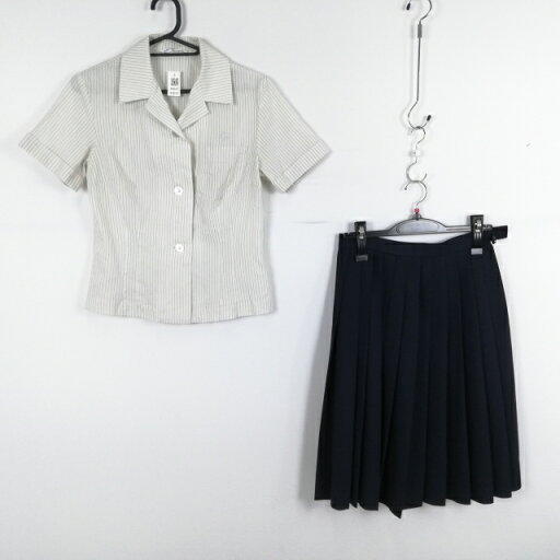 ブラウス スカート 上下2点セット M 夏物 女子 学生服 宮崎西高校 ストライプ(オフ白/グレー) 制服 中古 ランクC NA9601 ブラウス スカート 上下2点セット M 夏物 女子 学生服 宮崎西高校 ストライプ(オフ白/グレー) 制服 中古 ランクC NA9601