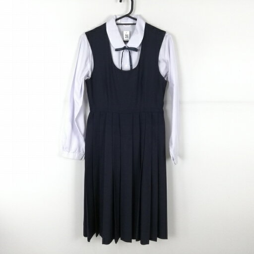 ジャンパースカート 紐タイ バスト86 ウエスト70 冬物 女子 学生服 中学 高校 紺 制服 中古 ランクC EY0115 ジャンパースカート 紐タイ バスト86 ウエスト70 冬物 女子 学生服 中学 高校 紺 制服 中古 ランクC EY0115