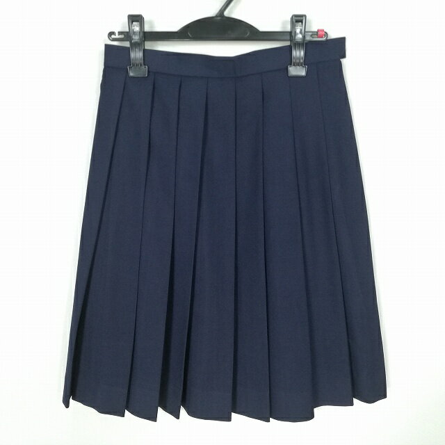 スクールスカート 冬物 w63-丈58 紺 神奈川清水ヶ丘高校 プリーツ 学生服 制服 女子 中古 HK4167