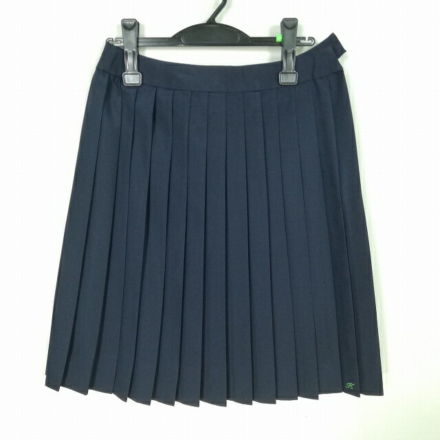 スクールスカート 夏物 w66-丈57 紺 中学 高校 プリーツ 学生服 制服 女子 中古 HK5243