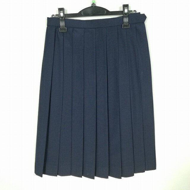 スクールスカート 夏物 w66-丈67 紺 中学 高校 プリーツ 学生服 制服 女子 中古 HK5247