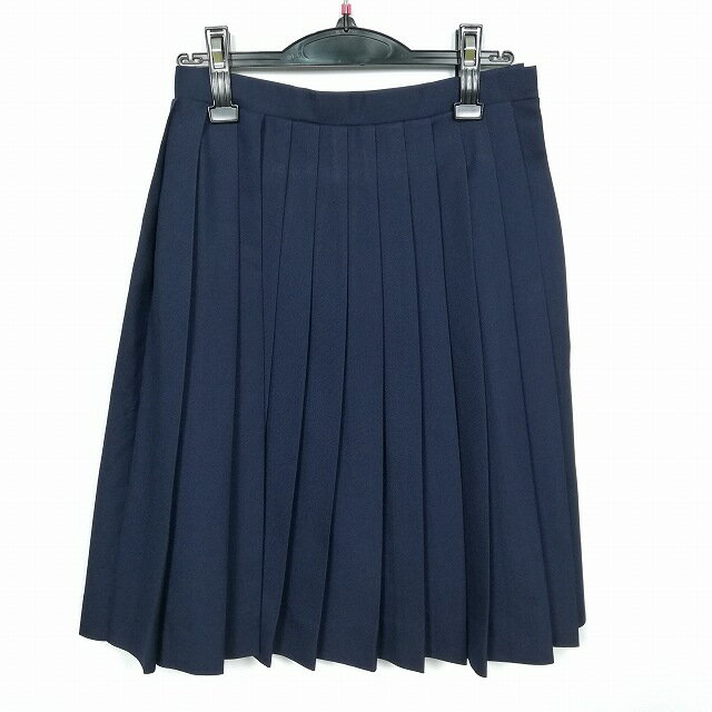 スクールスカート 冬物 w63-丈60 紺 中学 高校 プリーツ 学生服 制服 女子 中古 HK5795