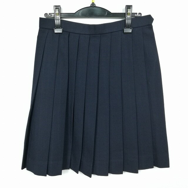 スクールスカート 冬物 w69-丈53 紺 中学 高校 プリーツ 学生服 制服 女子 中古 HK5798