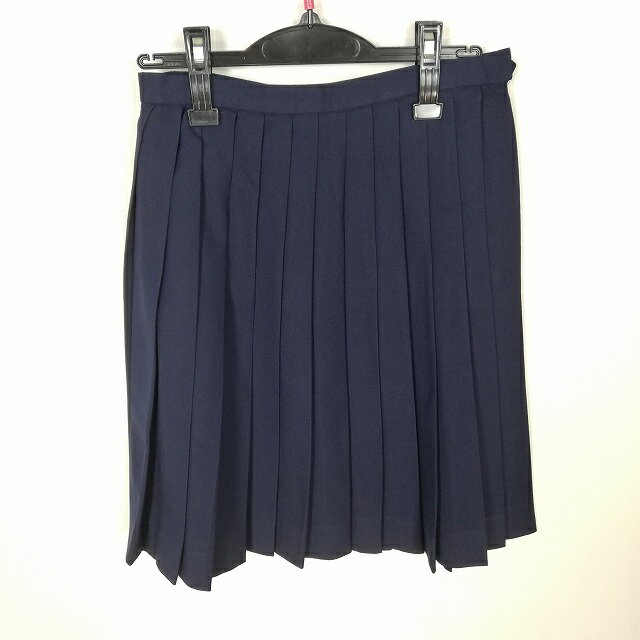 スクールスカート 冬物 w63-丈54 紺 中学 高校 プリーツ 学生服 制服 女子 中古 HK5902