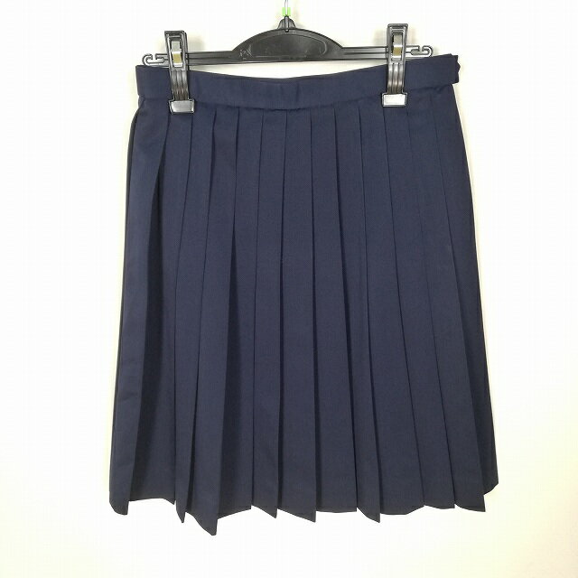 スクールスカート 冬物 w66-丈57 紺 宮崎三財中学 プリーツ 学生服 制服 女子 中古 HK5903