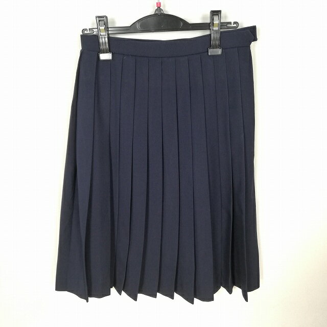 スクールスカート 冬物 w63-丈65 紺 中学 高校 プリーツ 学生服 制服 女子 中古 HK5934