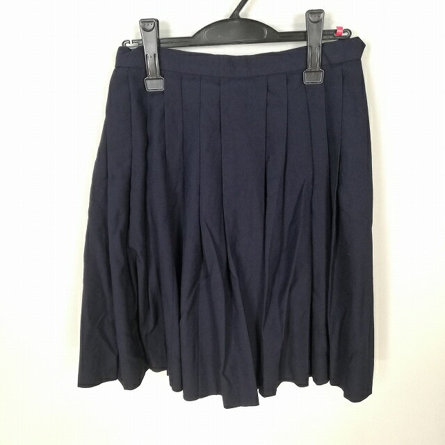 スクールスカート 冬物 w63-丈56 紺 中学 高校 プリーツ 学生服 制服 女子 中古 HK5950