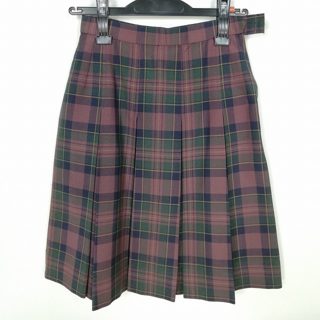 スクールスカート 夏物 w58-丈52 チェック 大阪茨木市立東中学 プリーツ 学生服 制服 女子 中古 HK7554