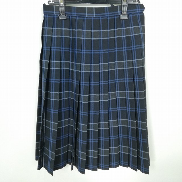 スクールスカート 夏物 w63-丈63 チェック 中学 高校 プリーツ 学生服 制服 女子 中古 HK7556