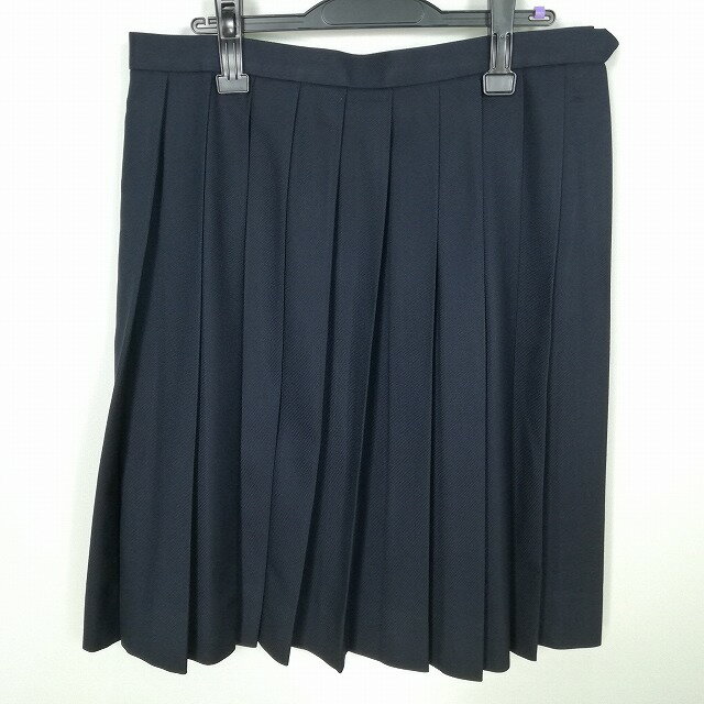 スクールスカート 大きいサイズ 冬物 w75-丈60 紺 中学 高校 プリーツ 学生服 制服 女子 中古 HK7564