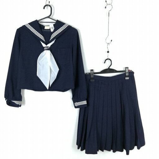 セーラー服 スカート スカーフ 上下3点セット 冬物 白3本線 女子 学生服 兵庫太子西中学 紺 制服 中古 ランクC NA5626 セーラー服 スカート スカーフ 上下3点セット 冬物 白3本線 女子 学生服 兵庫太子西中学 紺 制服 中古 ランクC NA5626