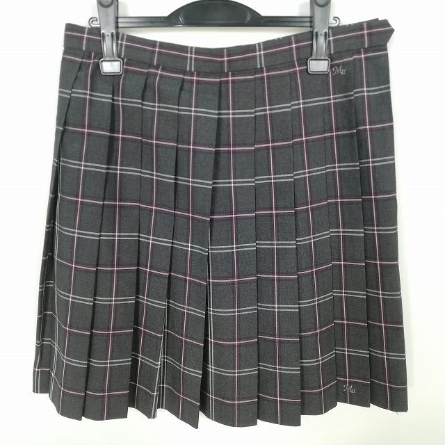 スクールスカート 大きいサイズ 夏物 w75-丈53 チェック 中学 高校 プリーツ 学生服 制服 女子 中古 HK0945