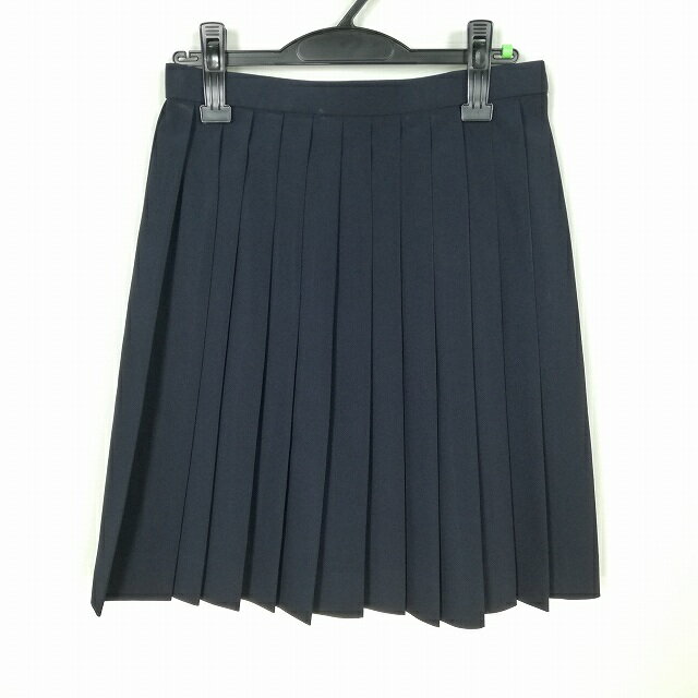 スクールスカート 夏物 w66-丈54 紺 中学 高校 プリーツ 学生服 制服 女子 中古 HK5252