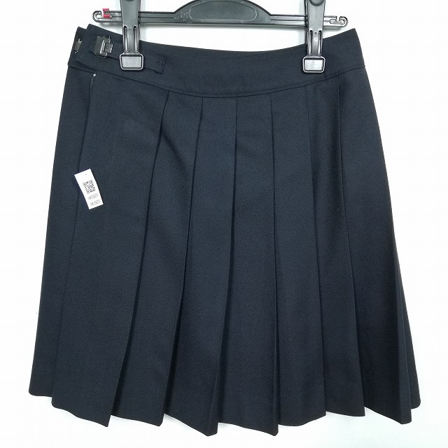 スクールスカート 冬物 w63-丈51 紺 中学 高校 プリーツ 学生服 制服 女子 中古 HK5829
