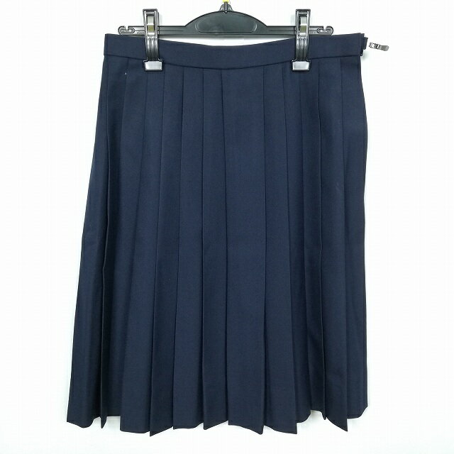 スクールスカート 冬物 w69-丈64 紺 中学 高校 プリーツ 学生服 制服 女子 中古 HK5834