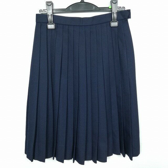 スクールスカート 冬物 w66-丈60 紺 中学 高校 プリーツ 学生服 制服 女子 中古 HK5835
