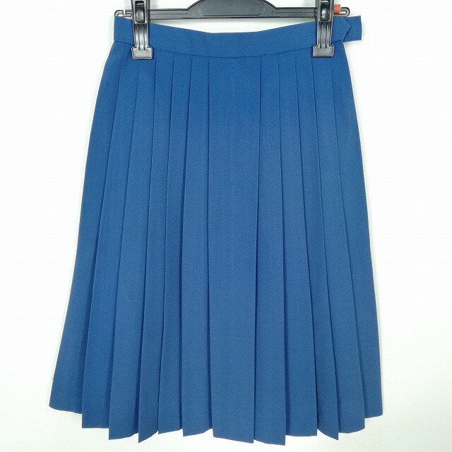 スクールスカート 夏物 w58-丈62 青 中学 高校 プリーツ 学生服 制服 女子 中古 HK7579
