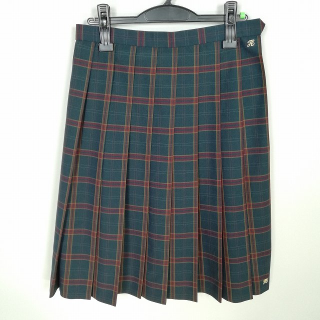 スクールスカート 夏物 w66-丈61 チェック 中学 高校 プリーツ 学生服 制服 女子 中古 HK7618