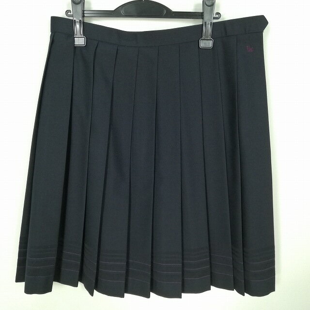 スクールスカート 大きいサイズ 冬物 w80-丈61 紺 中学 高校 プリーツ 学生服 制服 女子 中古 HK8675