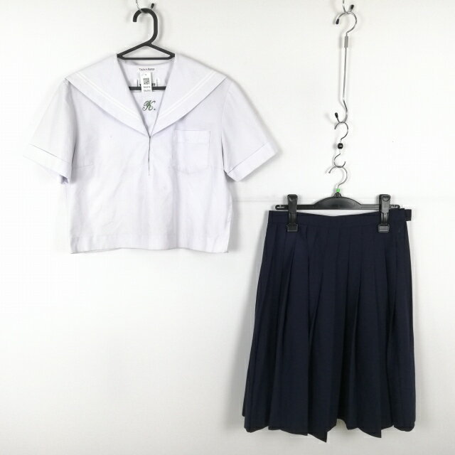 セーラー服 スカート 上下2点セット 大きいサイズ 夏物 白2本線 女子 学生服 兵庫琴陵中学 白 制服 中古 ランクC NA6098