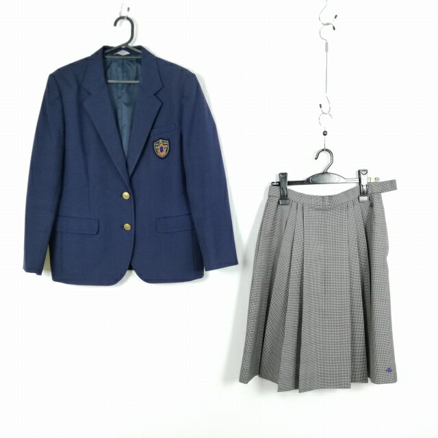 ブレザー チェックスカート 上下2点セット 165A 大きいサイズ カンコー 冬物 女子 学生服 中学 高校 紺 制服 中古 ランクC NA6796