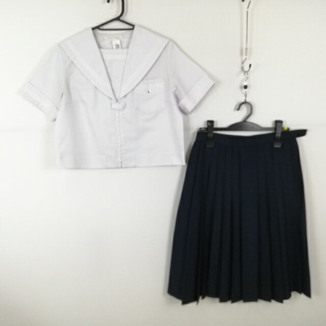 セーラー服 スカート 上下2点セット 夏物 白3本線 女子 学生服 中学 高校 白 制服 中古 ランクC NA7097
