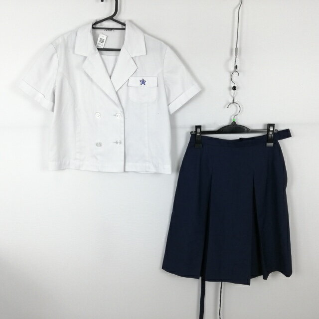 ブラウス スカート 上下2点セット 大きいサイズ 夏物 女子 学生服 中学 高校 白 制服 中古 ランクC NA7513