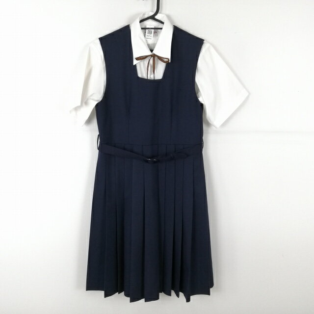 ジャンパースカート 紐タイ バスト86 ウエスト76 冬物 女子 学生服 中学 高校 紺 制服 中古 ランクC NA9743