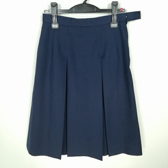 スクールスカート 冬物 w63-丈63 紺 中学 高校 プリーツ 学生服 制服 女子 中古 HK7655