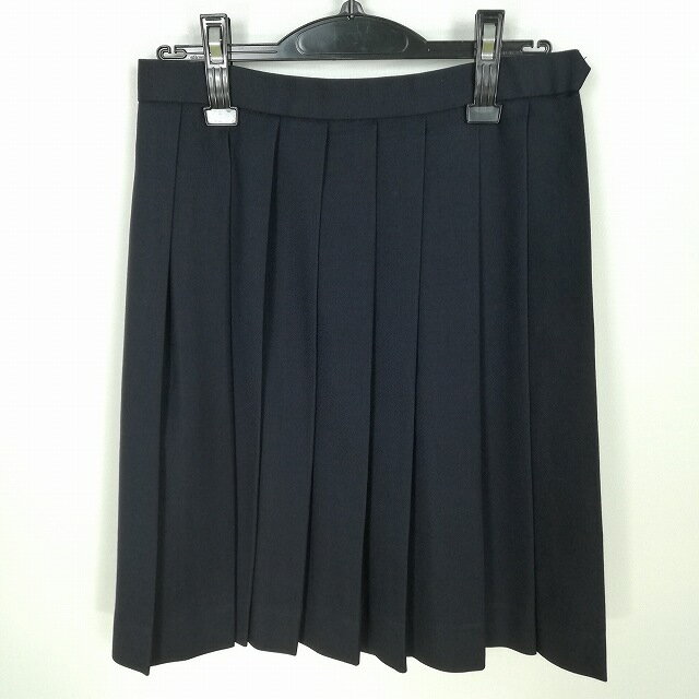 スクールスカート 冬物 w66-丈55 紺 中学 高校 プリーツ 学生服 制服 女子 中古 HK7661