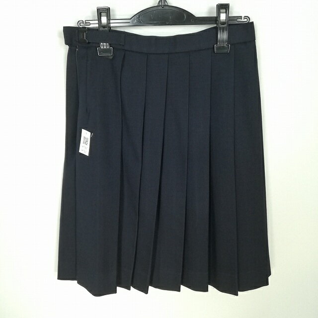 スクールスカート 冬物 w66-丈55 紺 中学 高校 プリーツ 学生服 制服 女子 中古 HK7661