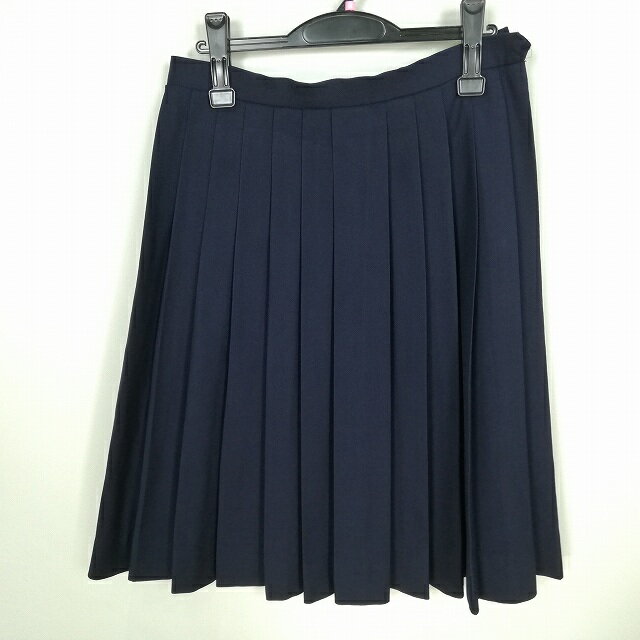 スクールスカート 大きいサイズ 冬物 w72-丈62 紺 中学 高校 プリーツ 学生服 制服 女子 中古 HK7679