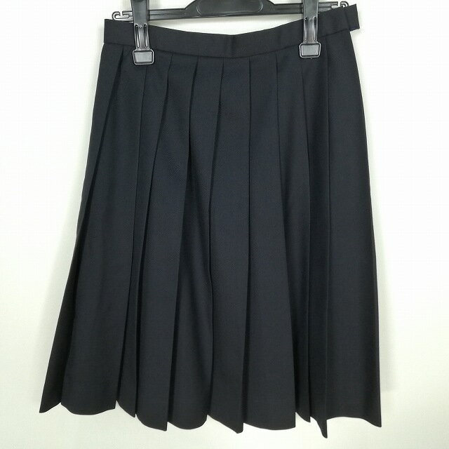 スクールスカート 冬物 w63-丈59 紺 中学 高校 プリーツ 学生服 制服 女子 中古 HK7698