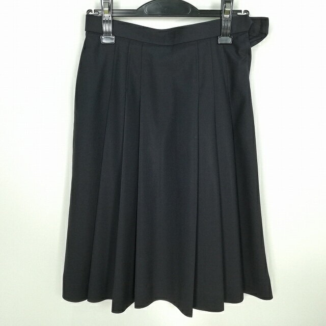 スクールスカート 冬物 w66-丈62 紺 中学 高校 プリーツ 学生服 制服 女子 中古 HK7704