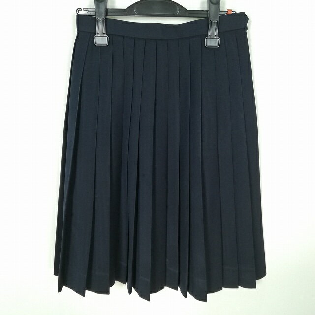 スクールスカート 冬物 w60-丈59 紺 中学 高校 プリーツ 学生服 制服 女子 中古 HK7708
