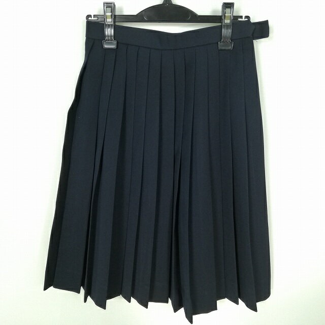 スクールスカート 冬物 w63-丈59 紺 中学 高校 プリーツ 学生服 制服 女子 中古 HK7715