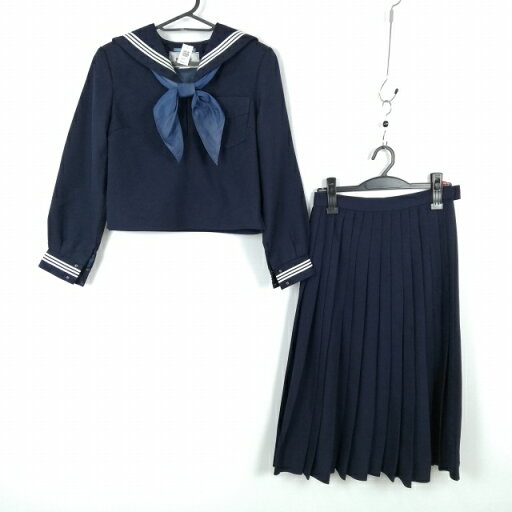 セーラー服 スカート スカーフ 上下3点セット 冬物 白3本線 女子 学生服 中学 高校 紺 制服 中古 ランクC NA0475 セーラー服 スカート スカーフ 上下3点セット 冬物 白3本線 女子 学生服 中学 高校 紺 制服 中古 ランクC NA0475