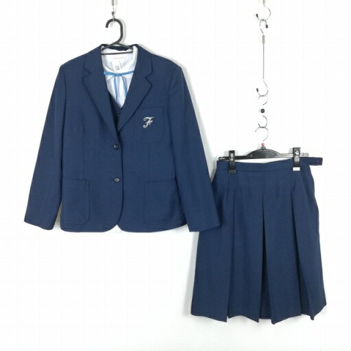 ブレザー ベスト スカート 紐タイ 上下5点セット 165A 冬物 女子 学生服 神奈川藤塚中学 花紺 制服 中古 ランクB NA2972 ブレザー ベスト スカート 紐タイ 上下5点セット 165A 冬物 女子 学生服 神奈川藤塚中学 花紺 制服 中古 ランクB NA2972