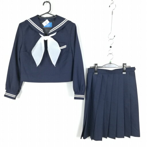 セーラー服 スカート スカーフ 上下3点セット 160A 大きいサイズ トンボ 冬物 白2本線 女子 学生服 中学 高校 紺 中古 ランクB NA4220 セーラー服 スカート スカーフ 上下3点セット 160A 大きいサイズ トンボ 冬物 白2本線 女子 学生服 中学 高校 紺 中古 ランクB NA4220