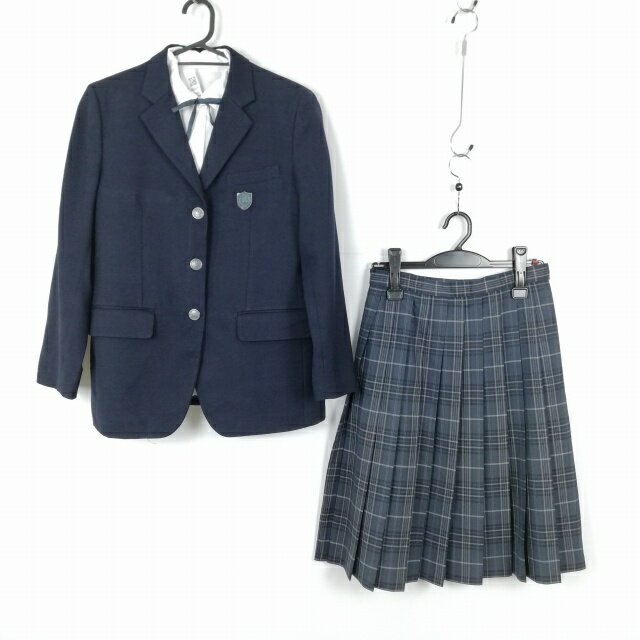 ブレザー チェックスカート 紐タイ 上下4点セット カンコー 冬物 女子 学生服 香川中央高校 紺 制服 中古 ランクC NA5865