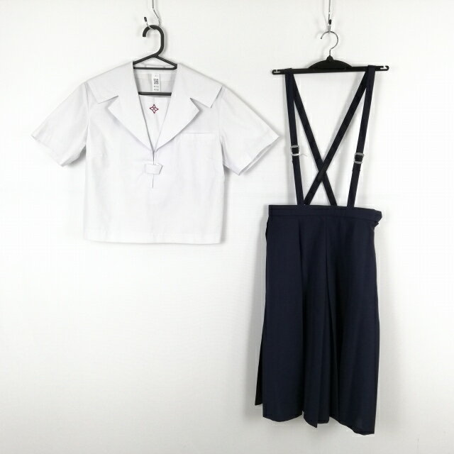 セーラー服 スカート 上下2点セット 夏物 女子 学生服 福岡嘉穂東高校 白 制服 中古 ランクC NA7502