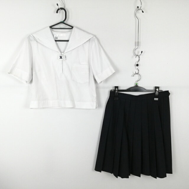 セーラー服 スカート 上下2点セット 夏物 大きいサイズ 白3本線 女子 学生服 兵庫鹿島中学 白 制服 中古 ランクC NA7522