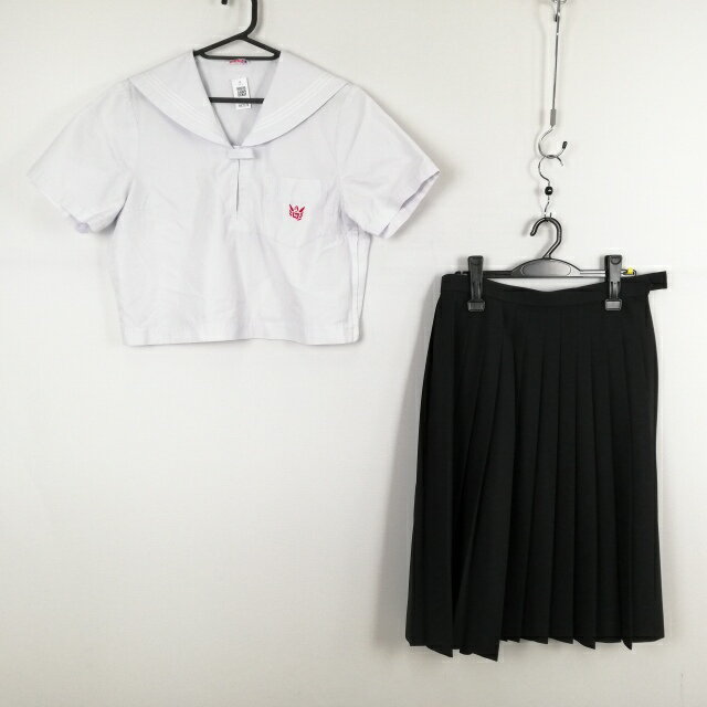 セーラー服 スカート 上下2点セット 大きいサイズ 夏物 白3本線 女子 学生服 兵庫両荘中学 白 制服 中古 ランクC NA7578